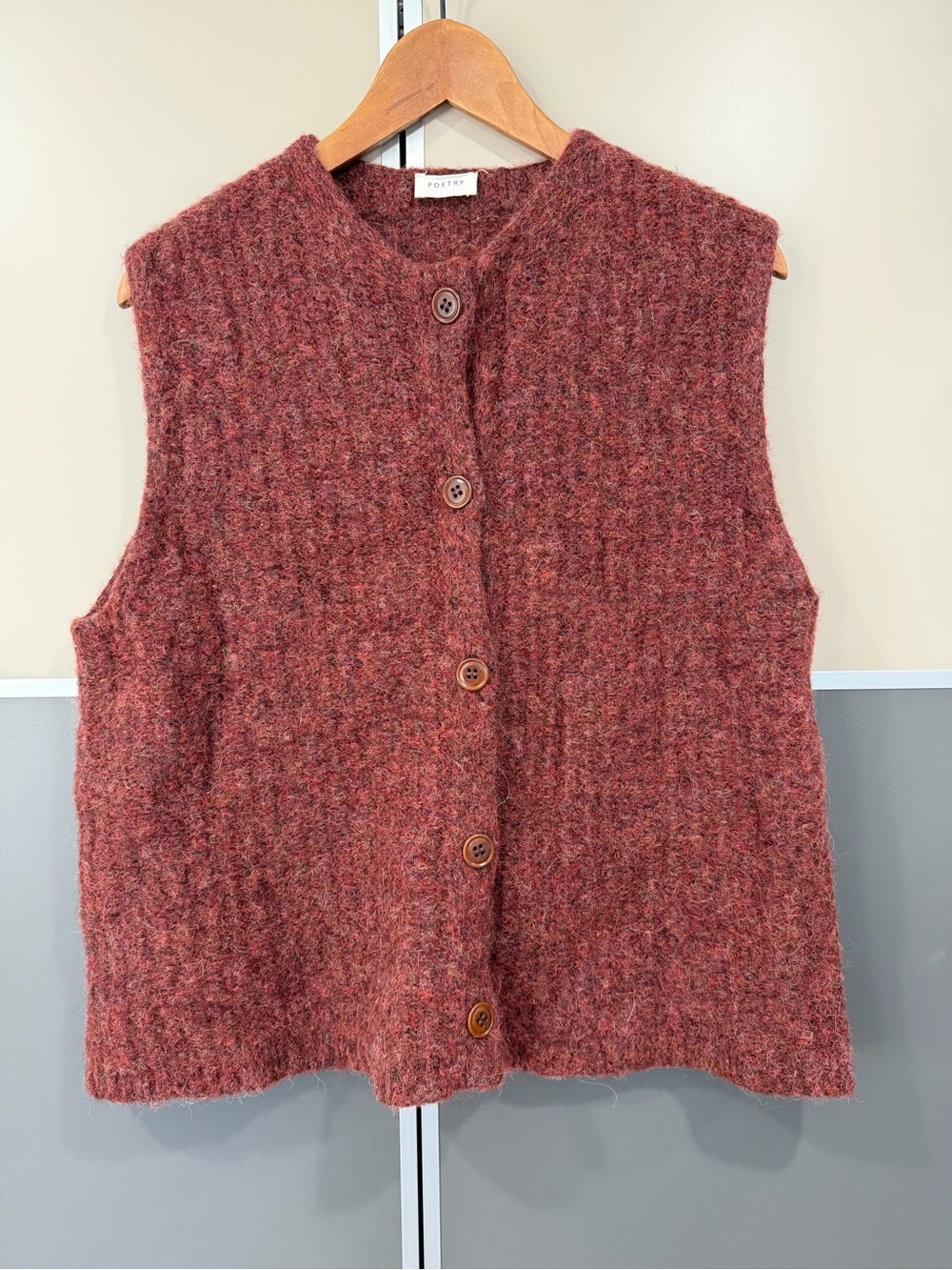 Poetry Clothing - Alpaca Wool Red Marled Vest Button Up - Women's UK 16 / US 12